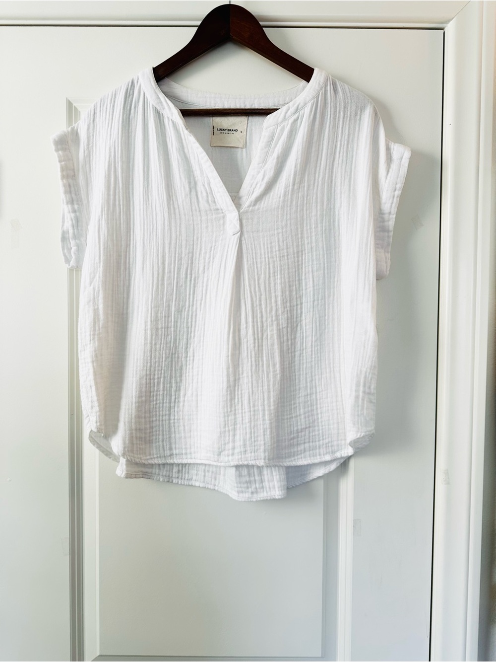 Lucky Brand White 100% Cotton Gauze Muslin Button Down Shirt Capsule Size Small